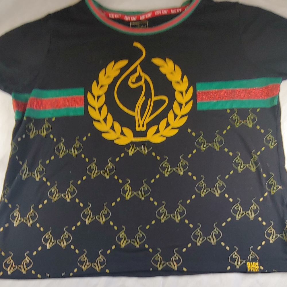 Baby Phat Y2K Colorful Blouse featuring Cat Logo  Stylized Gucci Theme Size 1XL